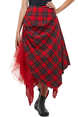 abito 'sculpture', a due pezzi in tartan di lana, tulle di seta e base in cupro - MARC LE BIHAN 