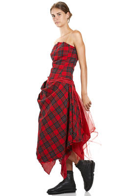 abito 'sculpture', a due pezzi in tartan di lana, tulle di seta e base in cupro - MARC LE BIHAN 