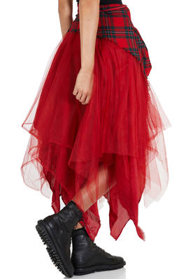 abito 'sculpture', a due pezzi in tartan di lana, tulle di seta e base in cupro - MARC LE BIHAN 