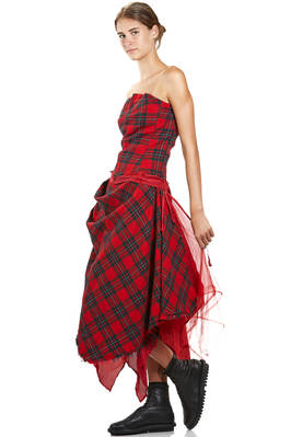 abito 'sculpture', a due pezzi in tartan di lana, tulle di seta e base in cupro - MARC LE BIHAN 