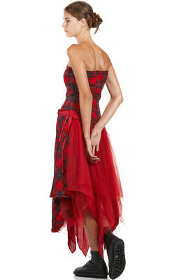 abito 'sculpture', a due pezzi in tartan di lana, tulle di seta e base in cupro - MARC LE BIHAN 