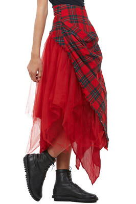 abito 'sculpture', a due pezzi in tartan di lana, tulle di seta e base in cupro - MARC LE BIHAN 