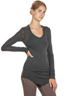 t-shirt lunga e stretta in jersey leggero di viscosa, lana ed elastan - MARC LE BIHAN 