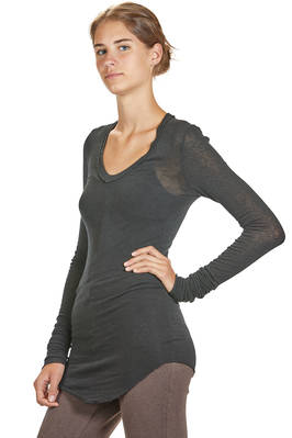 t-shirt lunga e stretta in jersey leggero di viscosa, lana ed elastan - MARC LE BIHAN 