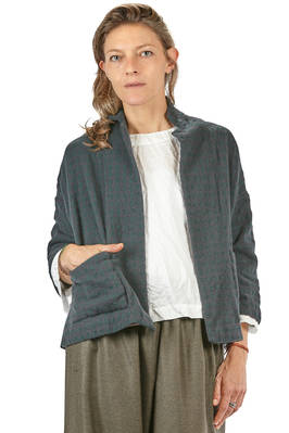 hip length jacket, wide, in washed vichy cashmere gauze  - 195