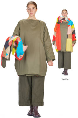 cappotto ampio, sotto al ginocchio, in twill di cotone e in mouflon di mohair, lama e poliammide multicolor - DANIELA GREGIS 