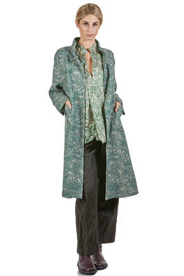 calf-length overcoat in wool crêpe printed with 'abstract conifer' motif  - 195