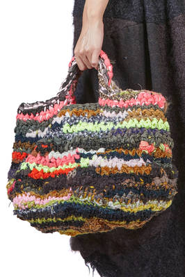 large basket bag built with selvedge ribbons crocheted in wool and multicolor silk  - 195