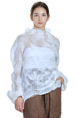 hip length sweater in new felt of silk organza, merino wool and mulberry silk  - 377