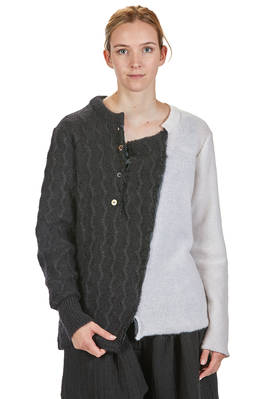 hip-length sweater, wide and asymmetrical, in two-tone mohair knit  - 382