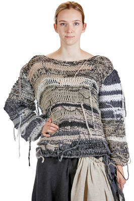 hip-length sweater, wide, in hand-knitted knit with a mix of vintage wool  - 382