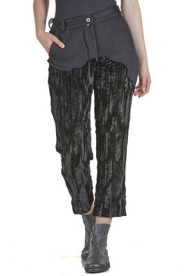 slim fit trousers in virgin wool gauze and viscose and elastane velvet  - 382