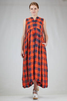 long and wide dress in two-tone washed linen vichy gauze  - 195