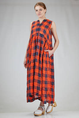 abito lungo e ampio in garza vichy bicolore di lino lavato - DANIELA GREGIS 