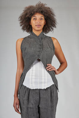 hip-length tapered vest in washed linen canvas  - 163