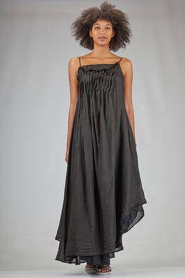 long, wide, asymmetrical dress in layered voile in rayon  - 163