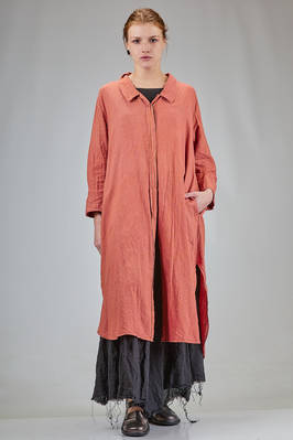long wide dust coat in flamed hand-dyed linen  - 371