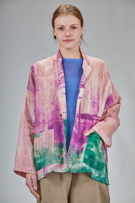 wide long jacket in flamed printed linen canvas  - 360