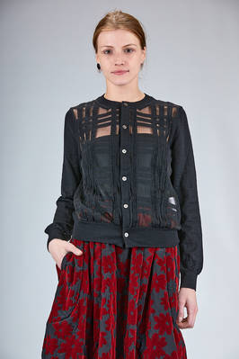 hip-length cardigan, slim, wool stockinette stitch and nylon tulle  - 157