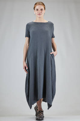 wide long dress in washed embossed heavy linen with loose thread  - 380