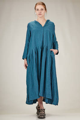 wide long dress in washed flamed linen  - 380