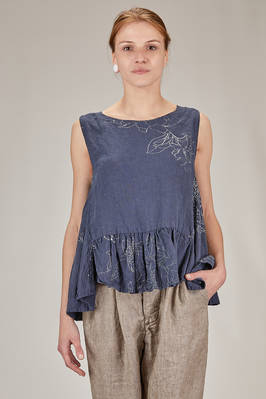 wide hip-length top in washed linen crepe  - 380