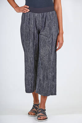 ankle-length trousers in washed poplin cotton with bark effect print  - 364