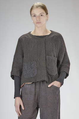 short and wide jacket in double wool and hemp mesh woven on a loom  - 371