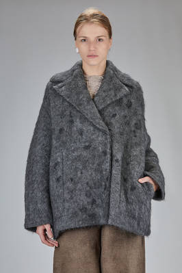 wide knee-length caban coat in double-knit fabric of wool, mohair, polyamide, yak, and elastane  - 227