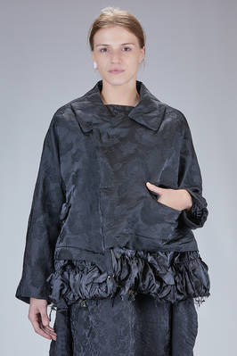 wide hip-length jacket in foliage jacquard made of washed techno polyester fabric  - 157