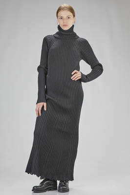 long and fitted dress in vertical ribbed wool knit  - 74