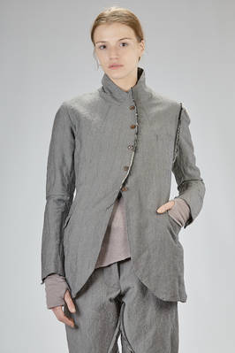 long flared jacket in washed wool, cotton, and metal chevron, lined with acetate and viscose  - 163
