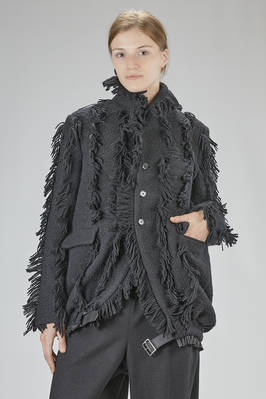hip-length 'sculpture' caban coat in bouclé, with all fringed profiles, made of wool, acrylic, and alpaca, lined with polyester taffeta  - 381