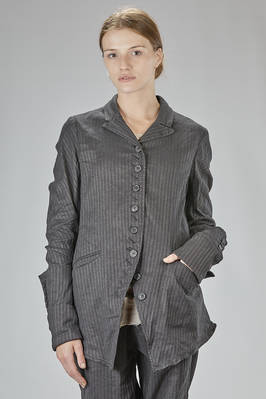 long and flared jacket in vertical tone-on-tone and shaded stretch cotton, linen, and elastane canvas  - 392
