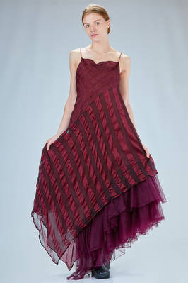 long and asymetric evening dress in silk and cotton voile and tulle  - 163