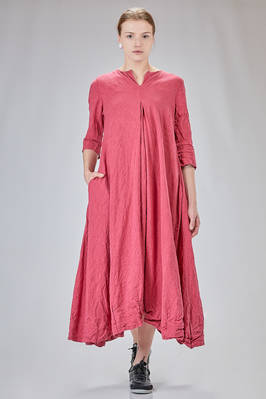 long, wide and flared dress in washed linen flamed canva  - 380