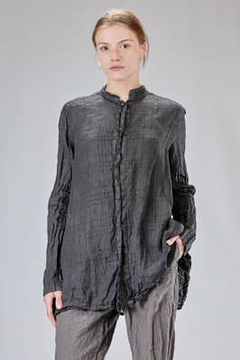 long and wide shirt in linen gauze with 'dropped' check  - 380