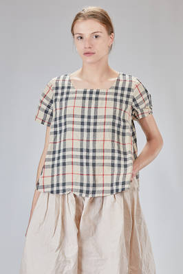 short and flared top in linen canva with 'Burberry' like print  - 380
