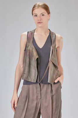 hip-lenght vest in cold tinted printed viscose and cotton twill  - 396