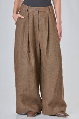 long and wide trousers in overtinted heavy linen chevron  - 396