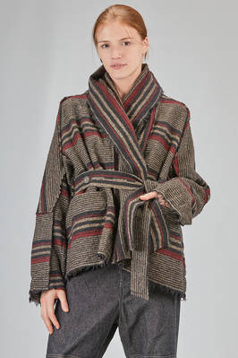 oversize jacket/caban, in washed virgin wool chevron with stripes motif  - 161