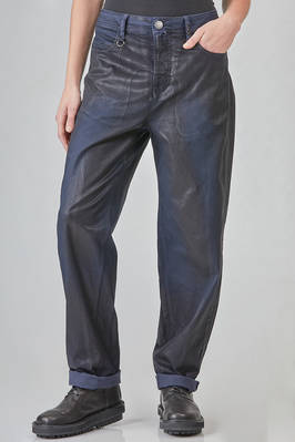 'six' pockets jeans-like trousers, soft, in cotton and elastan canvas leather-like  - 406