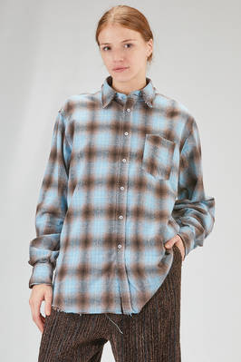 classic man shirt in cotton fustian with shaded check motif and profiles raw cut  - 410
