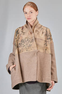 oversize kimono caban in melange wool cloth and insert in wool and alpaca hand silk-screened  - 412
