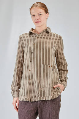 long and flared shirt in washed cotton sallia with vertical stripes  - 404