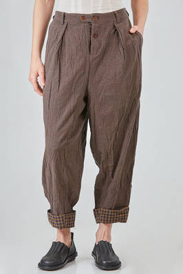 soft trousers in light micro-check washed cotton canvas and cotton vichy  - 404