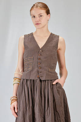 short and lean gilet patchwork built in cotton micro-vichy and vichy  - 404