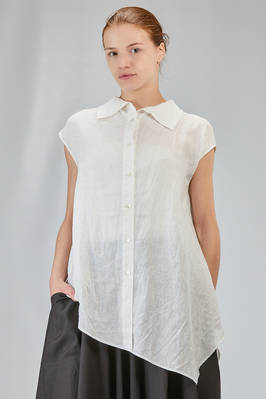 long, wide and asymmetric shirt in flamed washed linen canvas  - 161