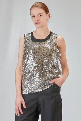 'two pieces' tank top in glittery polyester jersey and in silver polyurethane micro-sequins  - 74