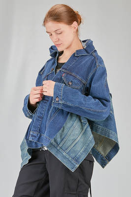 caban 'sculpture' a cappa bidimensionale, in denim indigo di cotone stonewash - JUNYA WATANABE 